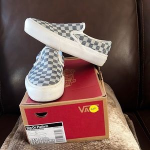Women’s Slip-On Platform Checkerboard Denim Vans
